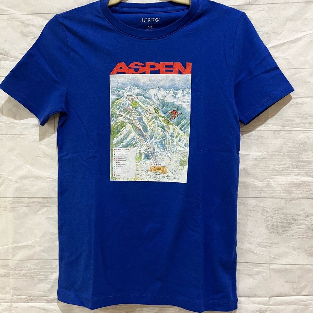 J.Crew Aspen Graphic T-Shirt‎ Ski Map Print Crew Neck Tee XXS